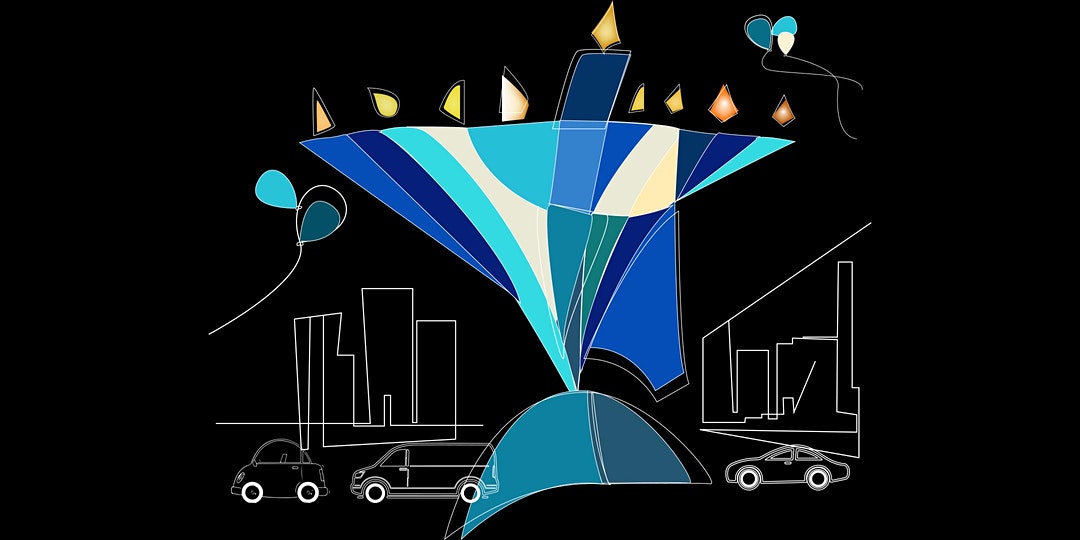 Drawing of a menorah with cars beside it