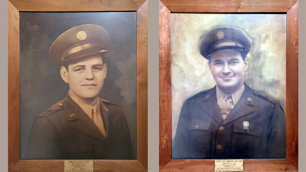 Side-by-side black and white portraits of two U.S. Army soldiers in uniform